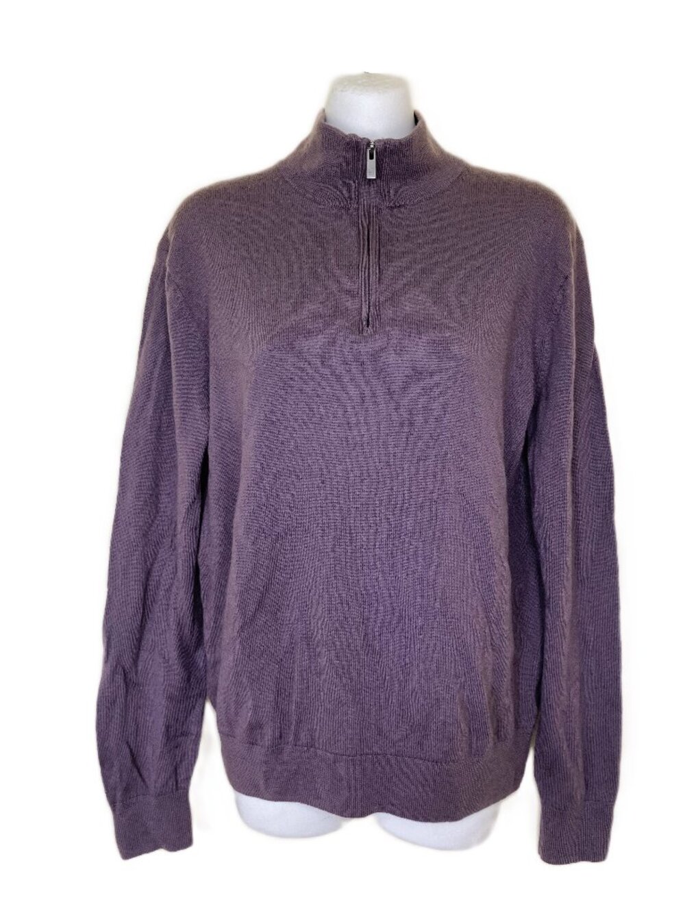 Black Brown 1826 Merino Wool Knit Sweater Zip Neck Pullover Purple Men's Lg